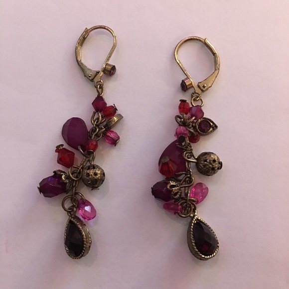 Vintage Jewelry - Imitation amethyst garnet onyx earrings